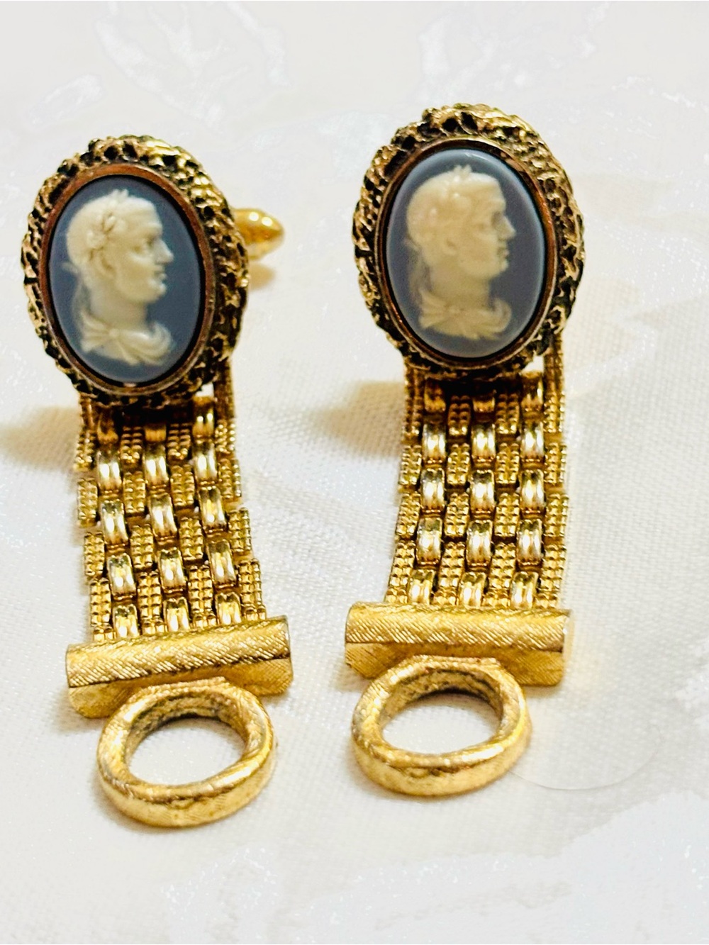 Vintage Blue Cameo Julius Cesar Gold Cufflinks